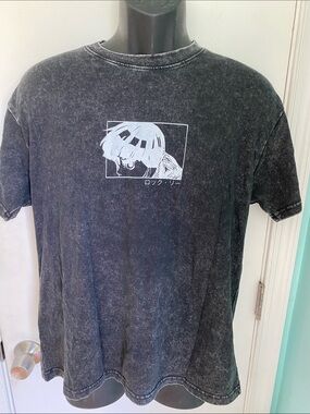 Digiprint Apparel black washed graphic Anime tee